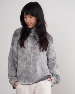 high neck pullover in geometric stitch - ghiaccio