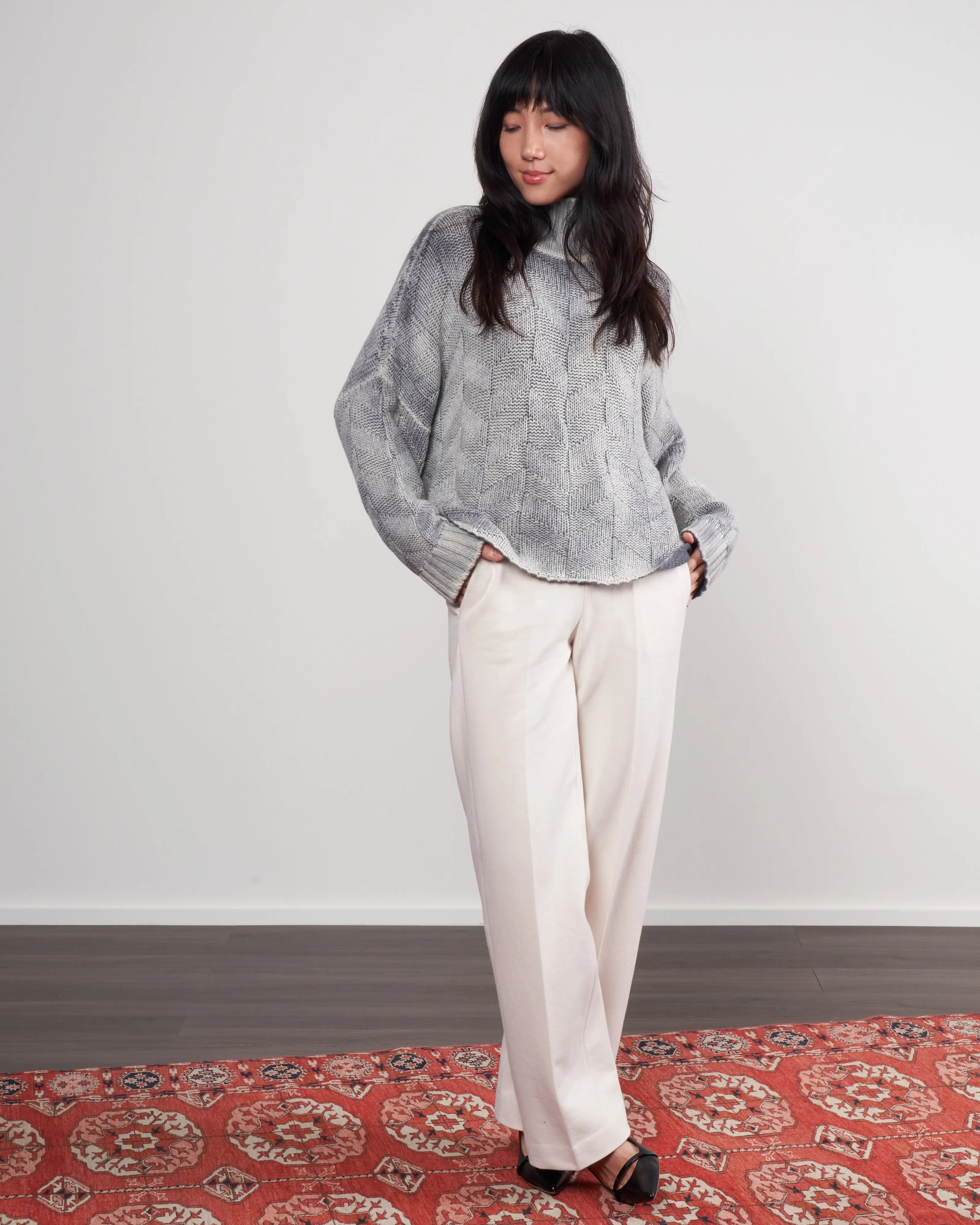 high neck pullover in geometric stitch - ghiaccio