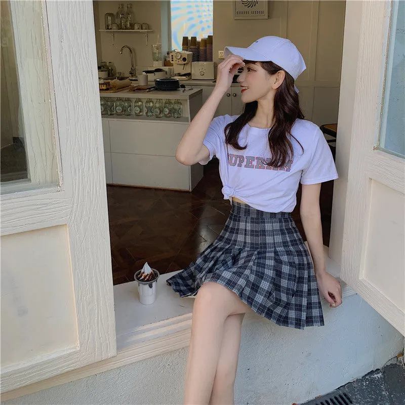 High Waist A-Line Plaid Pleated Skirt