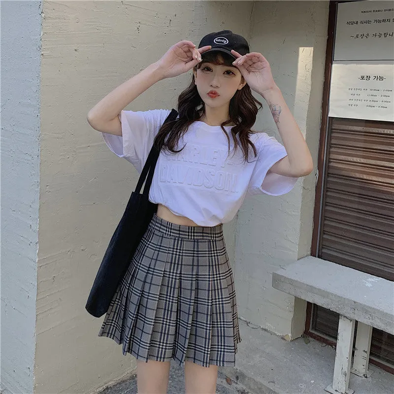 High Waist A-Line Plaid Pleated Skirt