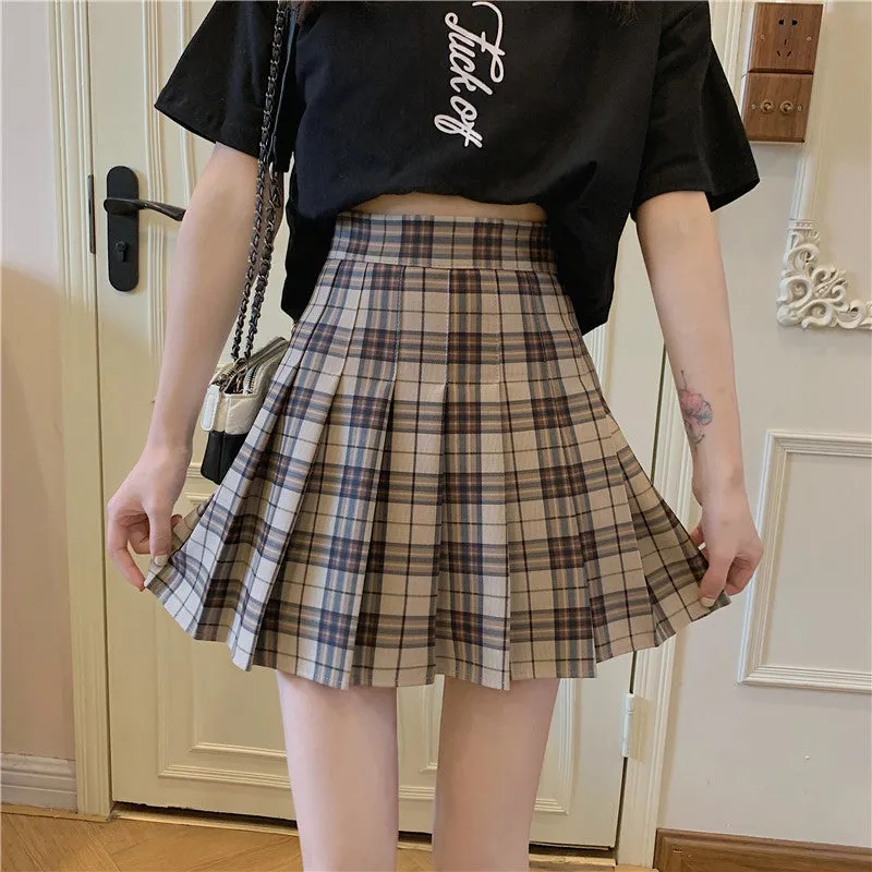 High Waist A-Line Plaid Pleated Skirt