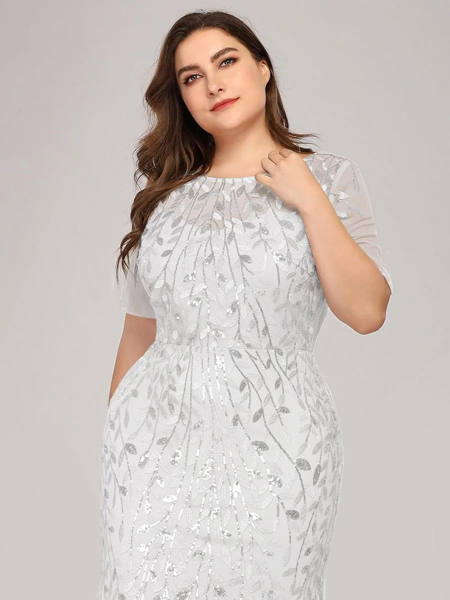 Ivy | Floral Sequin Maxi Fishtail Tulle Formal Evening Dress with Short Sleeve