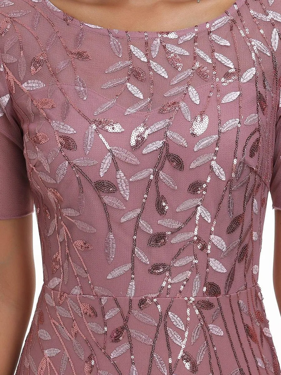 Ivy | Floral Sequin Maxi Fishtail Tulle Formal Evening Dress with Short Sleeve
