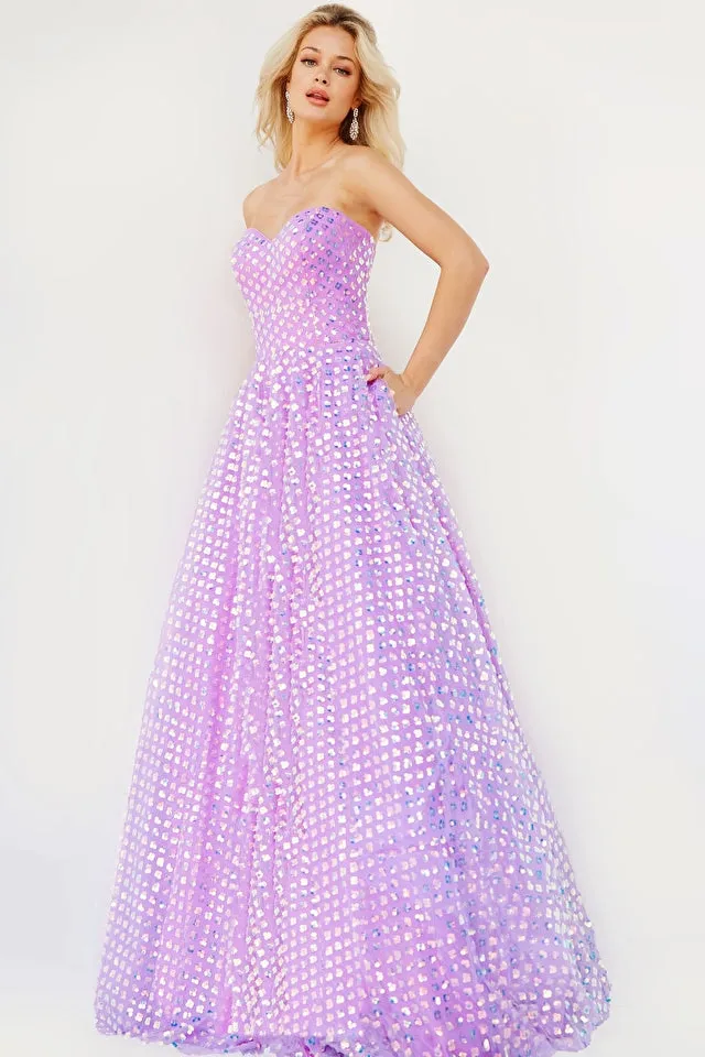 Jovani 08605 Sequins Embellished Strapless Floor Length A-Line Skirt With Pockets Gown
