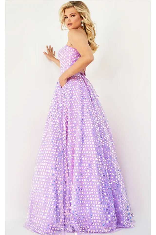 Jovani 08605 Sequins Embellished Strapless Floor Length A-Line Skirt With Pockets Gown
