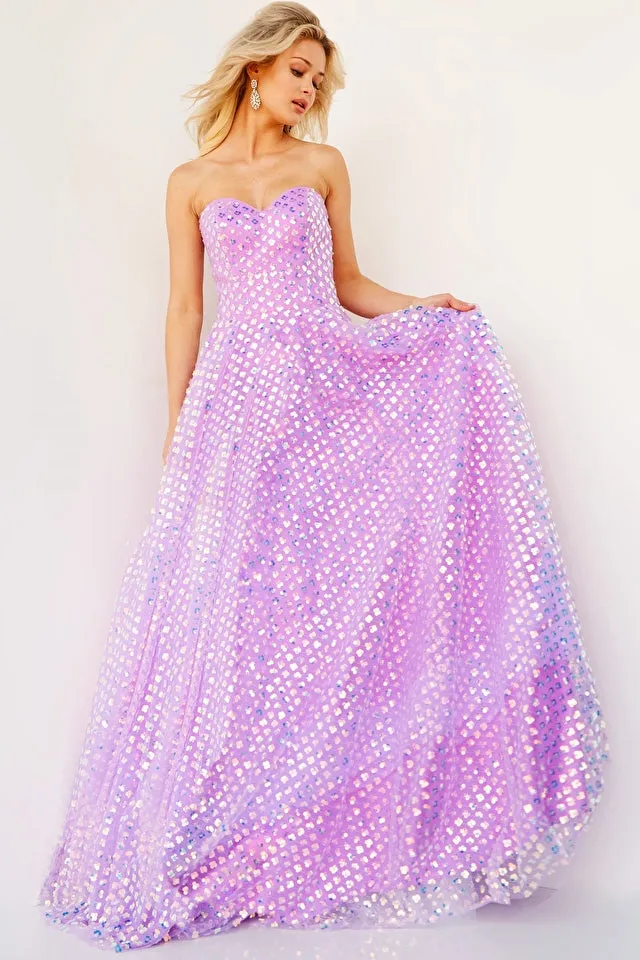 Jovani 08605 Sequins Embellished Strapless Floor Length A-Line Skirt With Pockets Gown