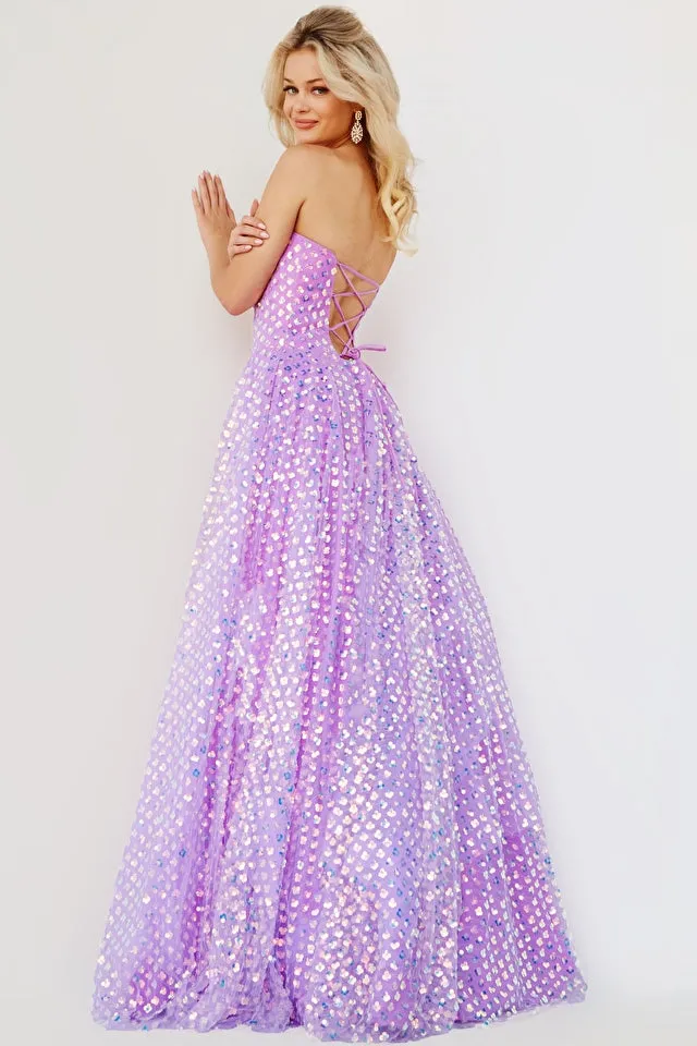 Jovani 08605 Sequins Embellished Strapless Floor Length A-Line Skirt With Pockets Gown