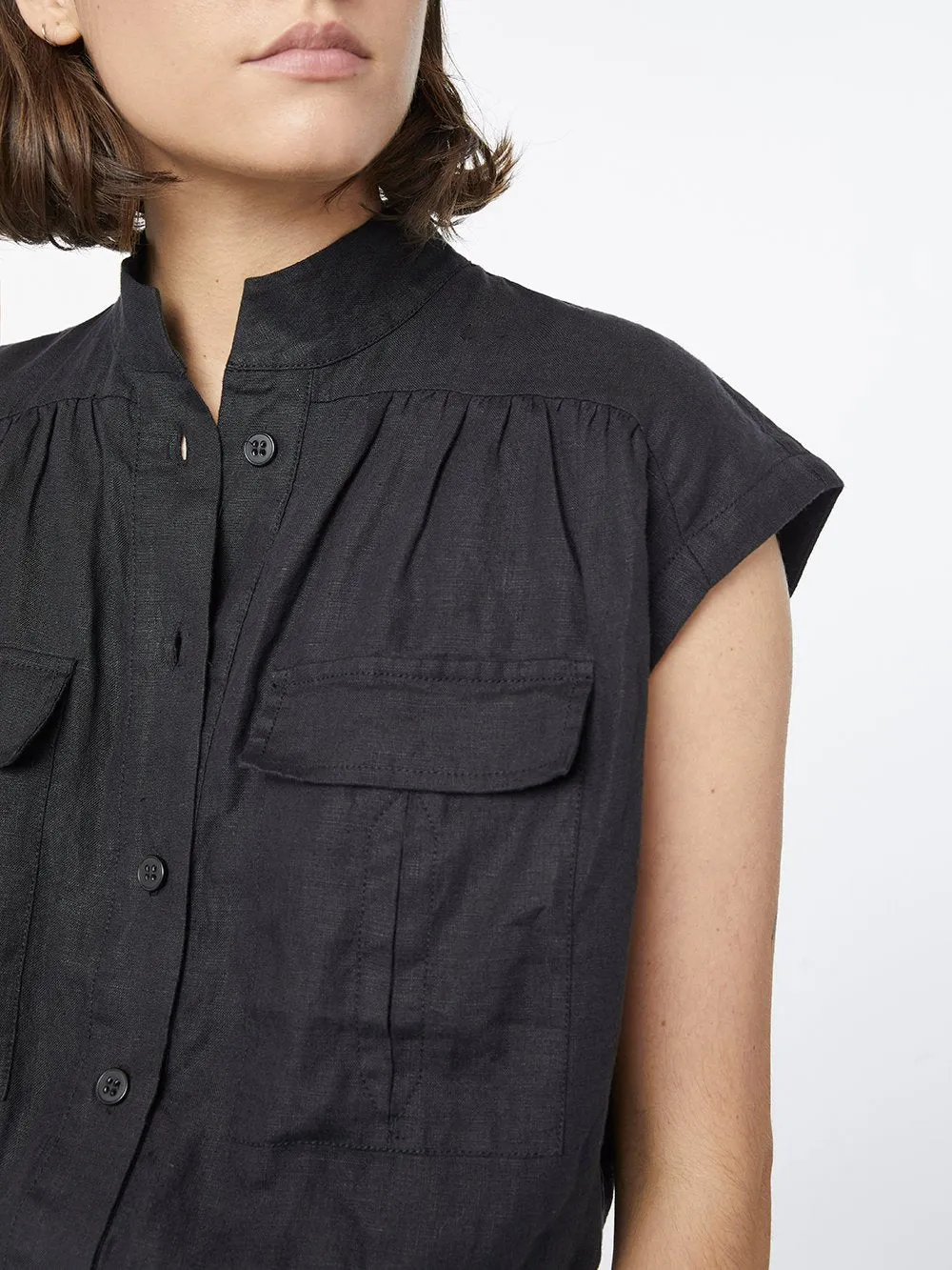 Linen Romper -- Noir