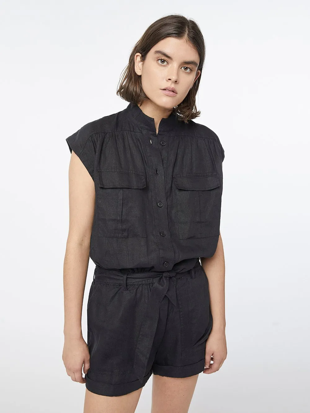Linen Romper -- Noir