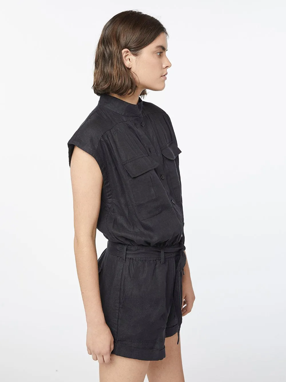Linen Romper -- Noir