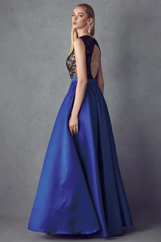 Long Sequin Bodice A-line Dress by Juliet 661