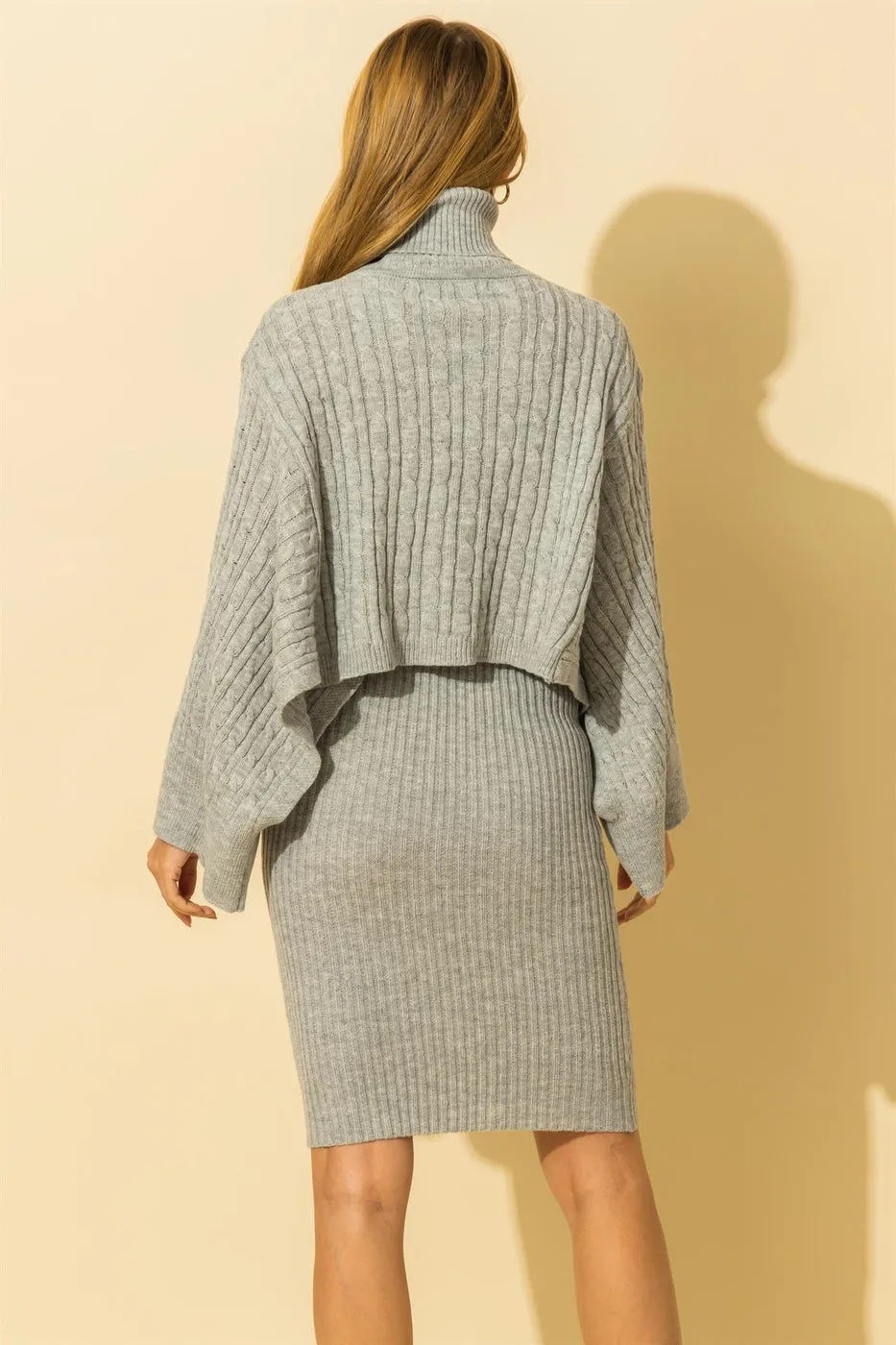 MB FASHION Cable-Knit Turtleneck Sweater and Ribbed Midi Dress Set 6273 LAST S