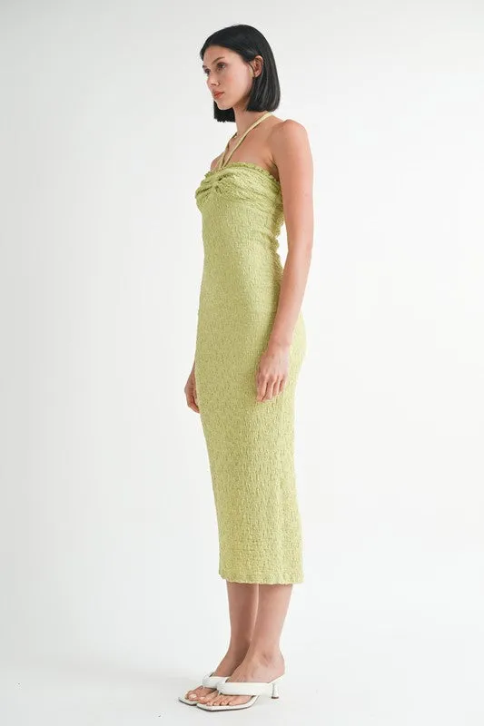 Melon Green Halter Neck Open Back Midi Dress