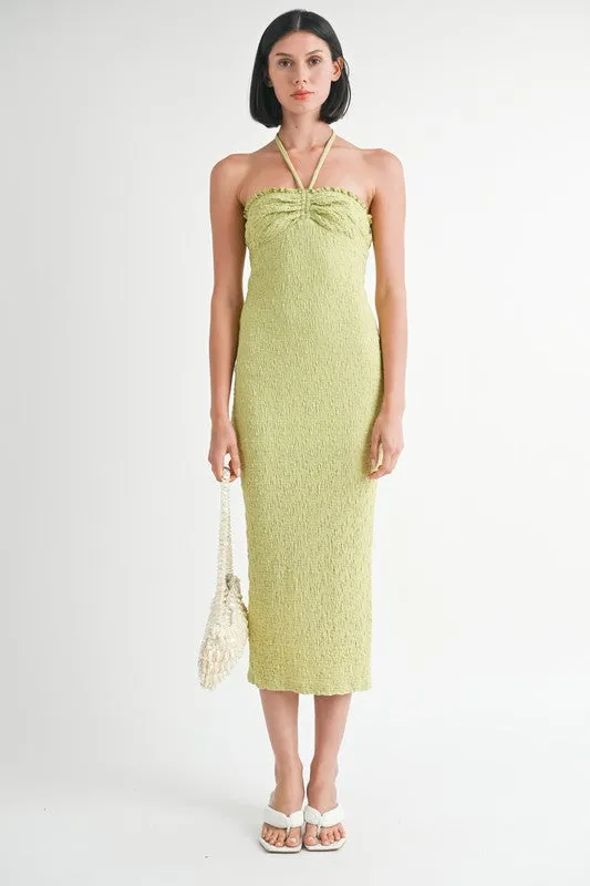 Melon Green Halter Neck Open Back Midi Dress