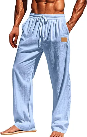 Mens Linen Pants 2025 Summer Loose Fit Work Elastic-Waisted Trendy Pants Travel Relax Fit Comfort Basic Outfits