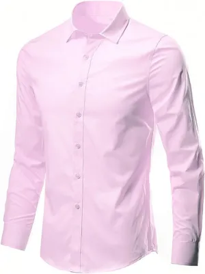 Men's Long Sleeve Button Down Shirts Solid Slim Fit Dress Shirt Casual Business Formal Shirts Wrinkle-Resistant Shirt