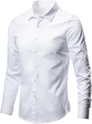Men's Long Sleeve Button Down Shirts Solid Slim Fit Dress Shirt Casual Business Formal Shirts Wrinkle-Resistant Shirt
