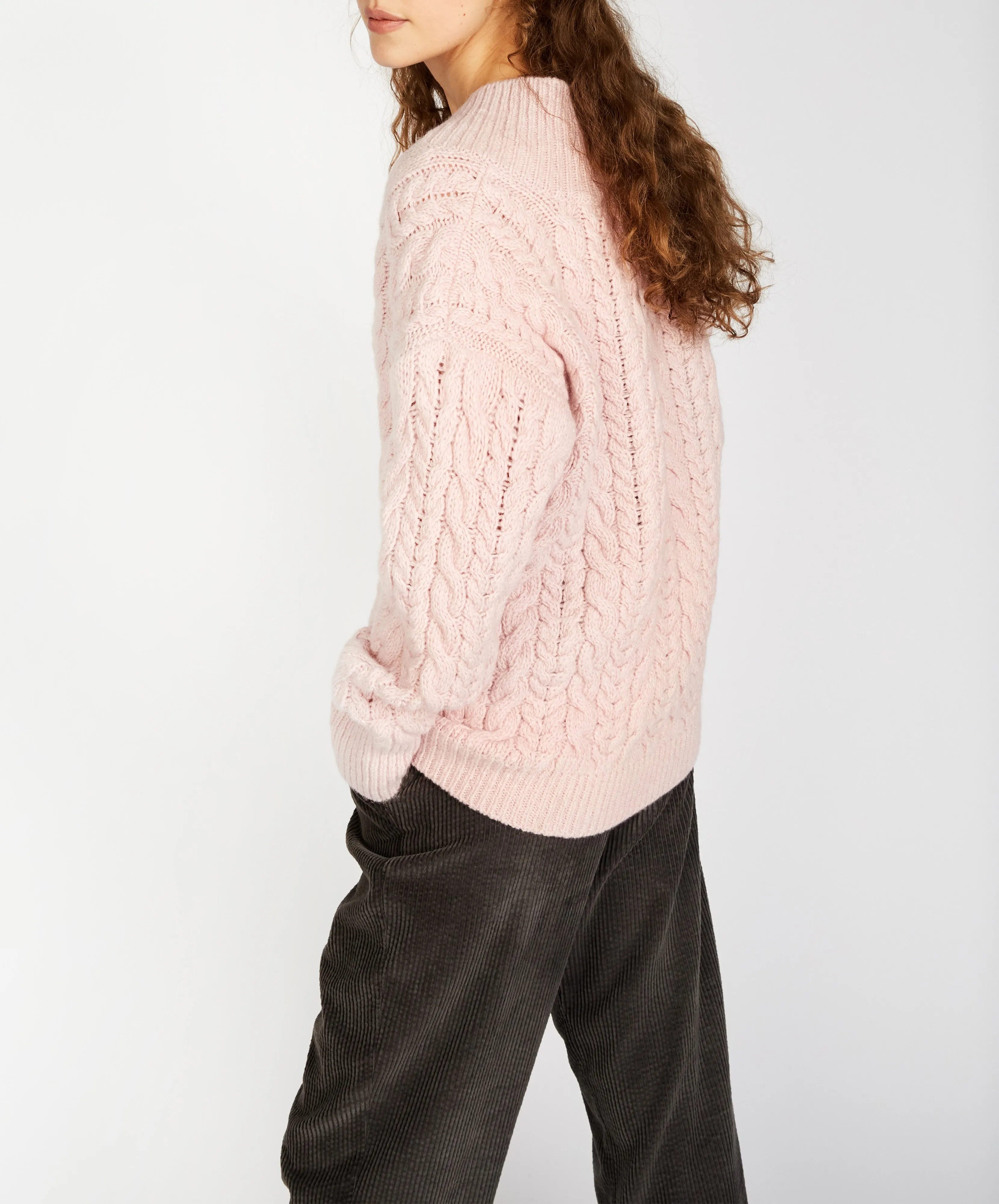 Mill Lane Cable V-neck Sweater Pink Mist