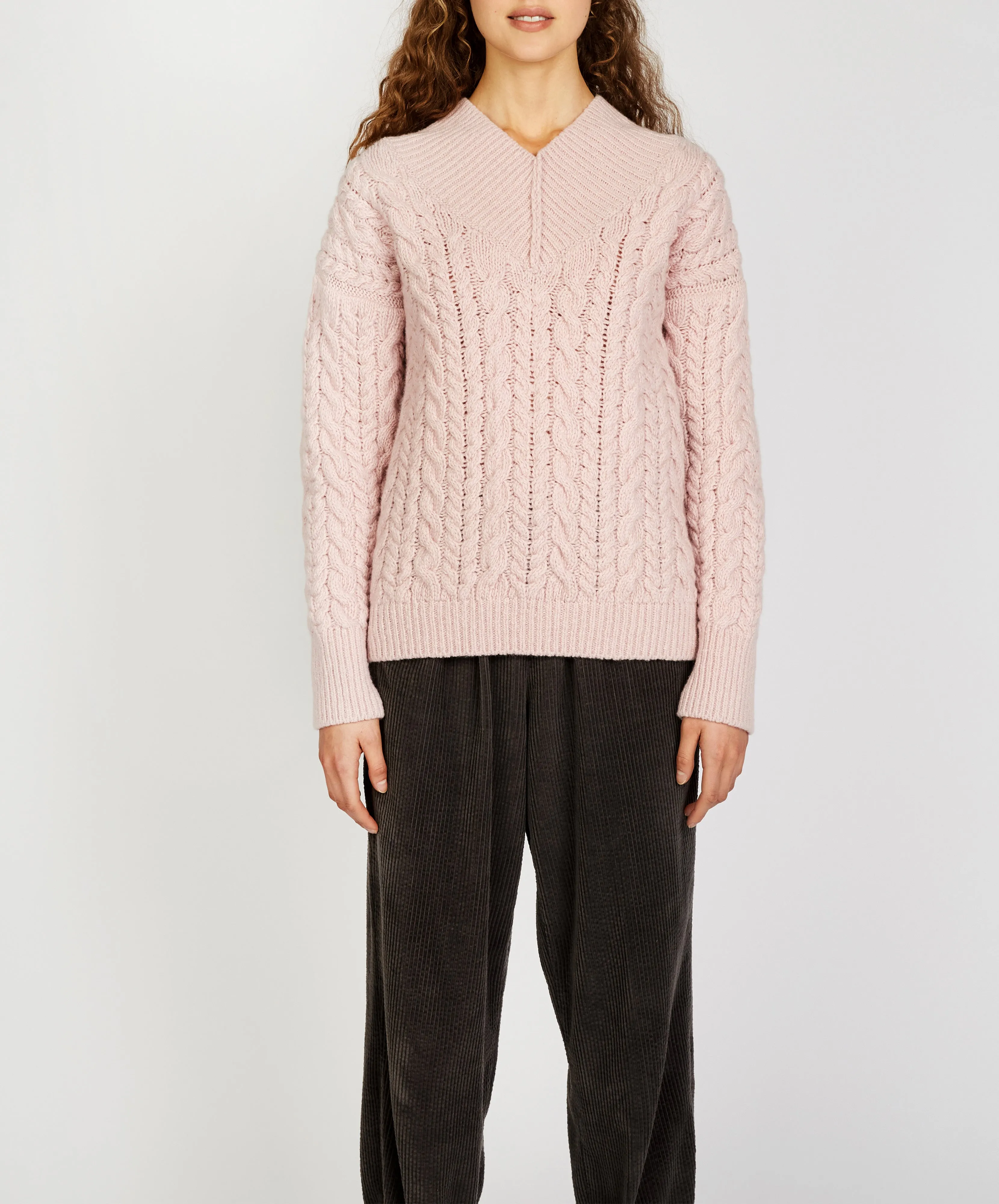 Mill Lane Cable V-neck Sweater Pink Mist