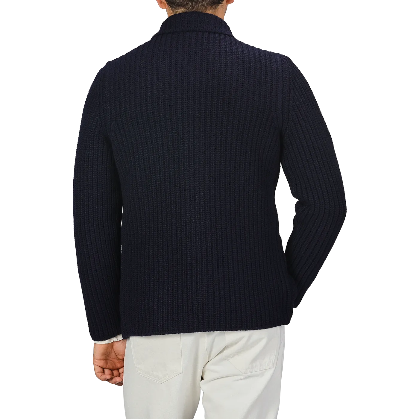 Navy Blue Chunky Knitted Wool Cardigan
