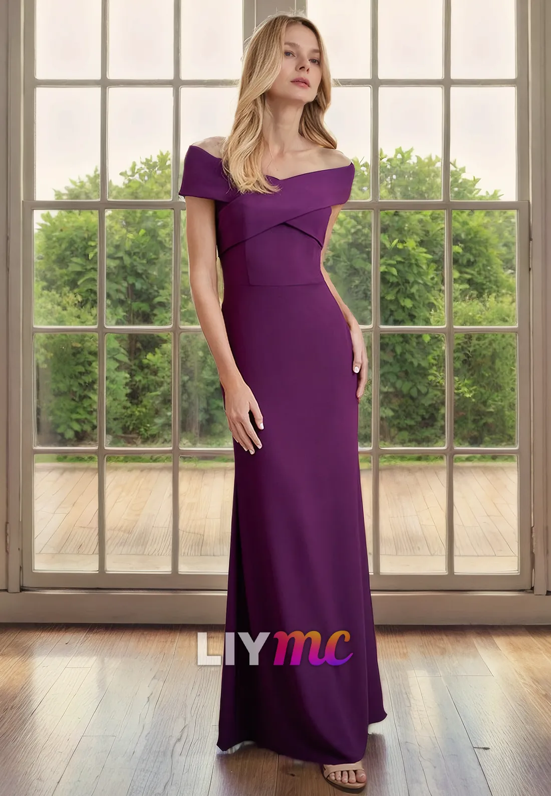 Off-Shoulder Sleeveless Sleek Satin Mother of Bride Dress Cocktail Dress