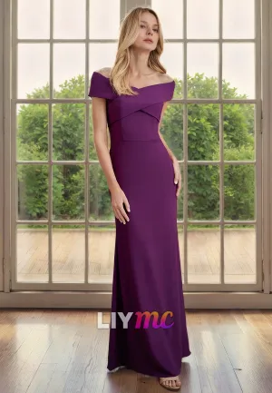 Off-Shoulder Sleeveless Sleek Satin Mother of Bride Dress Cocktail Dress