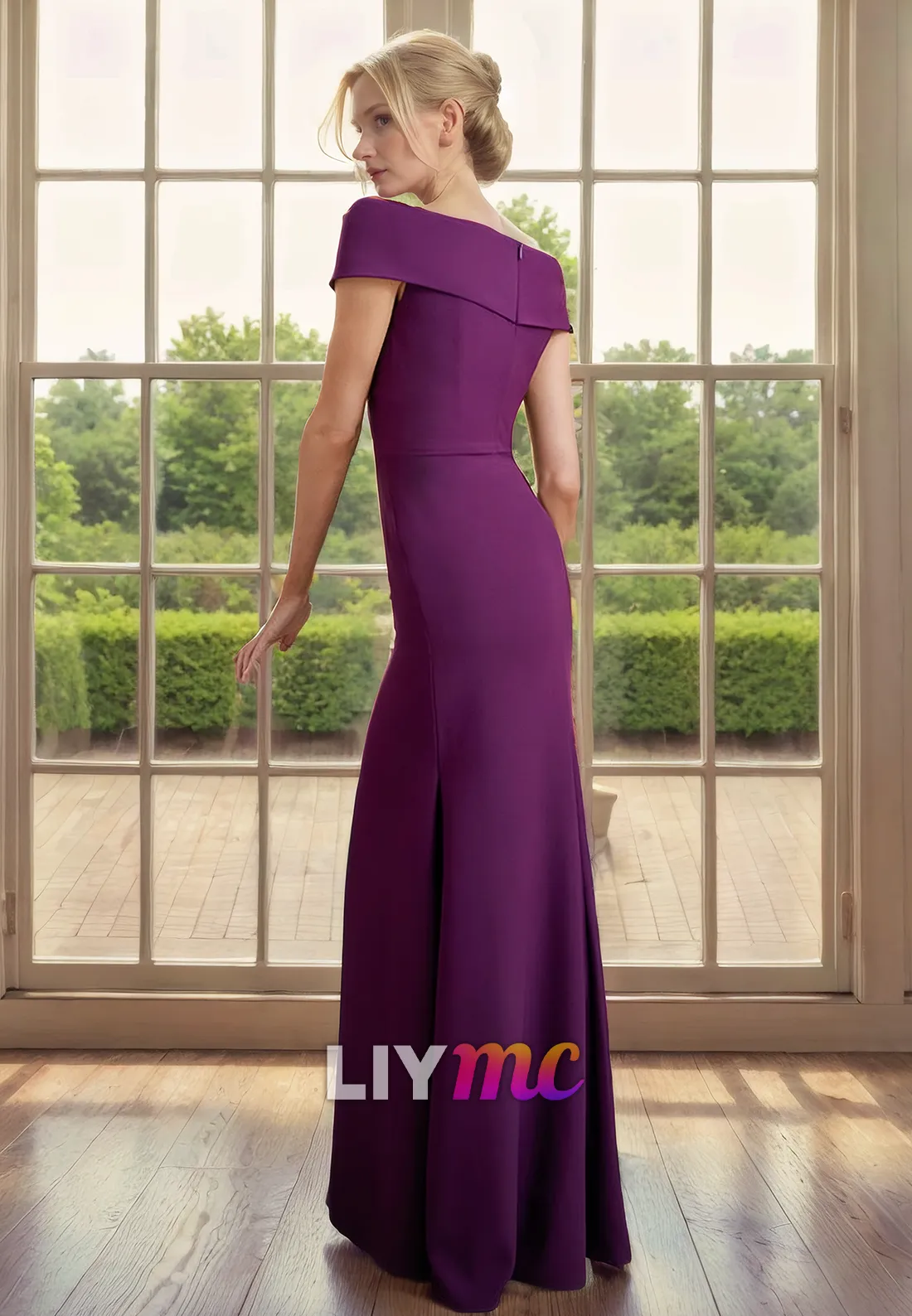 Off-Shoulder Sleeveless Sleek Satin Mother of Bride Dress Cocktail Dress