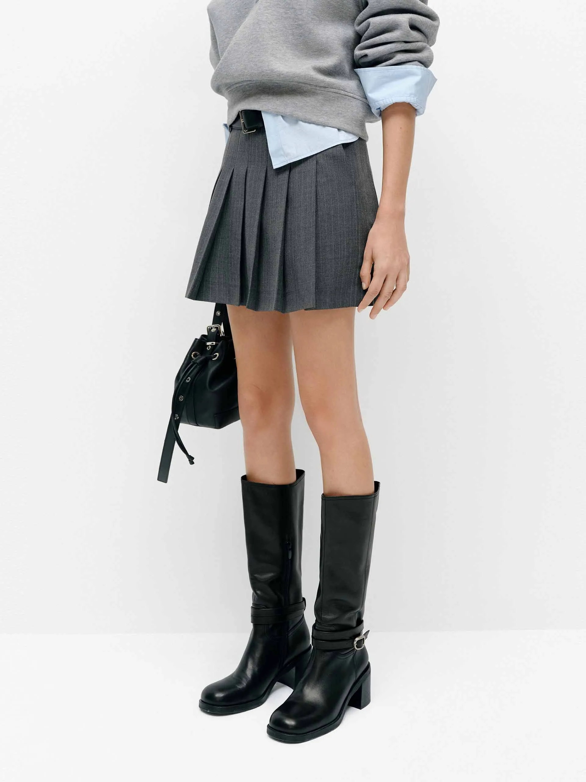 Pinstripe Pleated Skirt