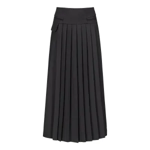 Pleated Wool Midi Skirt - Black