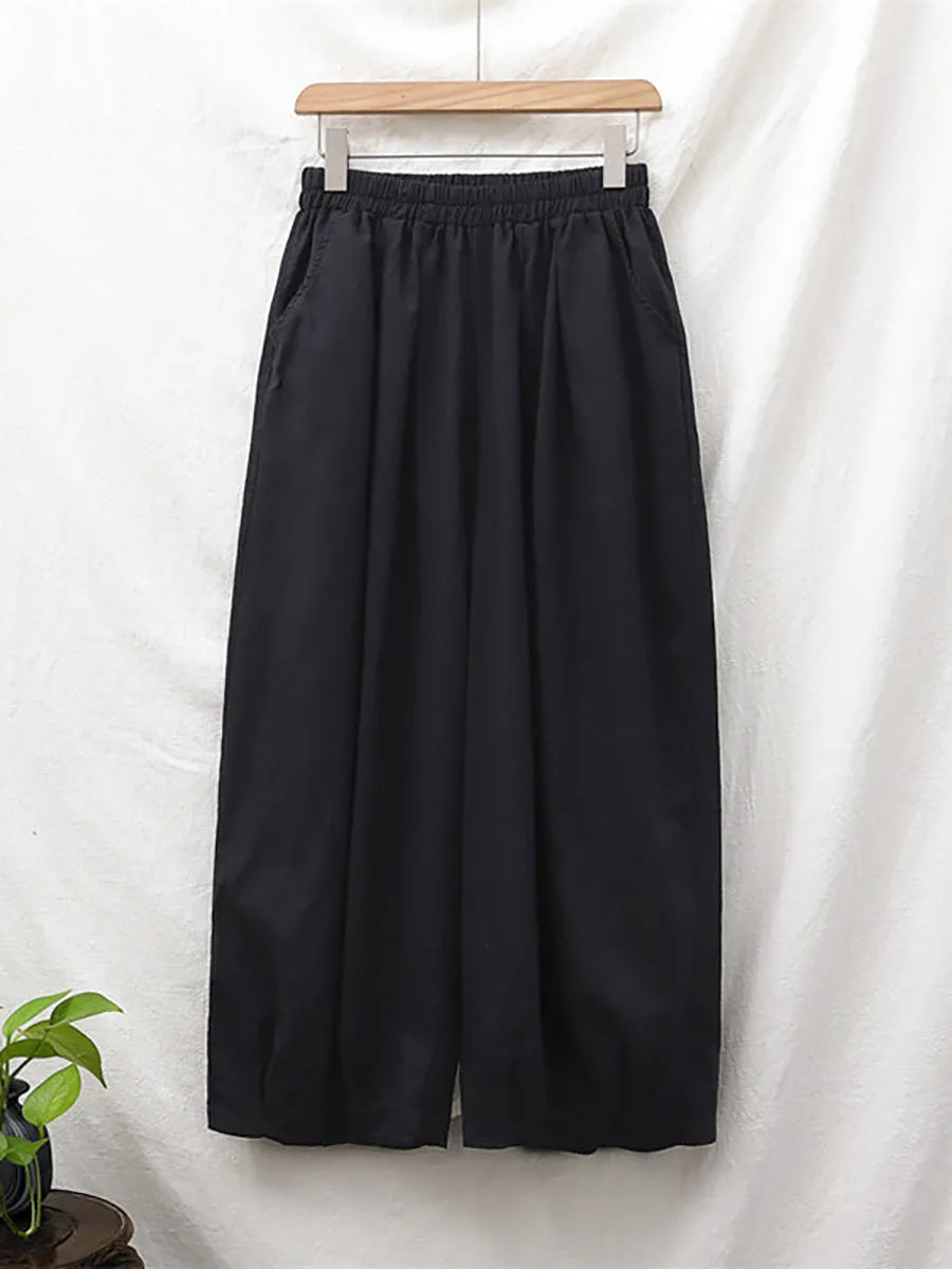 Plus Size  Women Cotton Linen Pocket Casual Lantern Pants RR1062