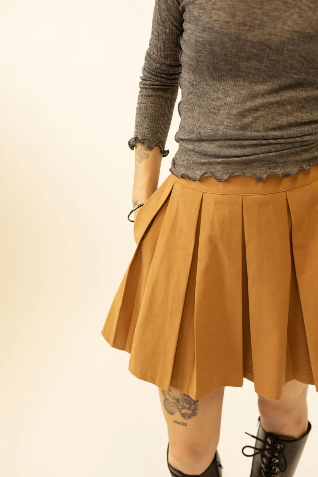 Portia Pleated Mini Skirt Camel