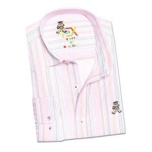 Rainbow Pinstripe FROG Button Down Shirt - Pink