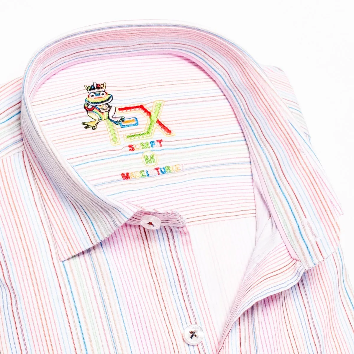 Rainbow Pinstripe FROG Button Down Shirt - Pink