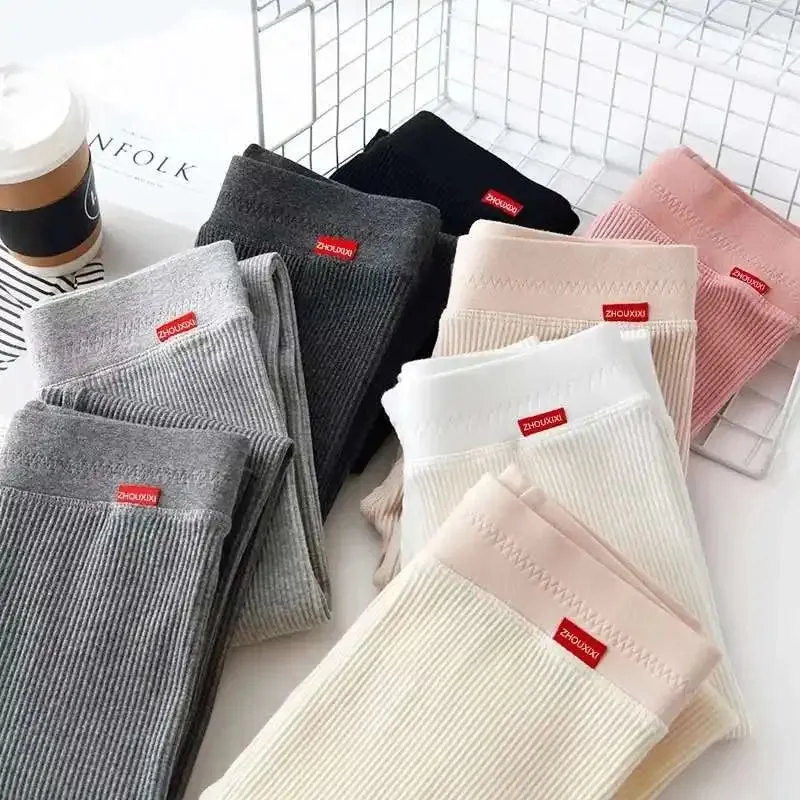 Ribbed Leggings For Women High Waist Warm Cotton Pants