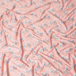 Salmon peach synthetic crepe fabric with multicolor print having stone work in floral design-D15309