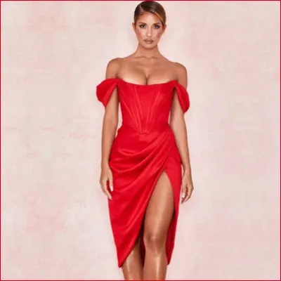 Satin Corset Off Shoulder Bodycon Women’s Dress