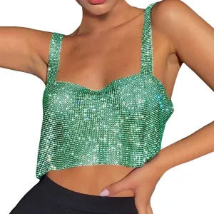 Sequin Summer Tank Tops for Women Club Cropped Rhinestone Glitter Sleeveless Spring Blouses Sparkle Camisole Party
