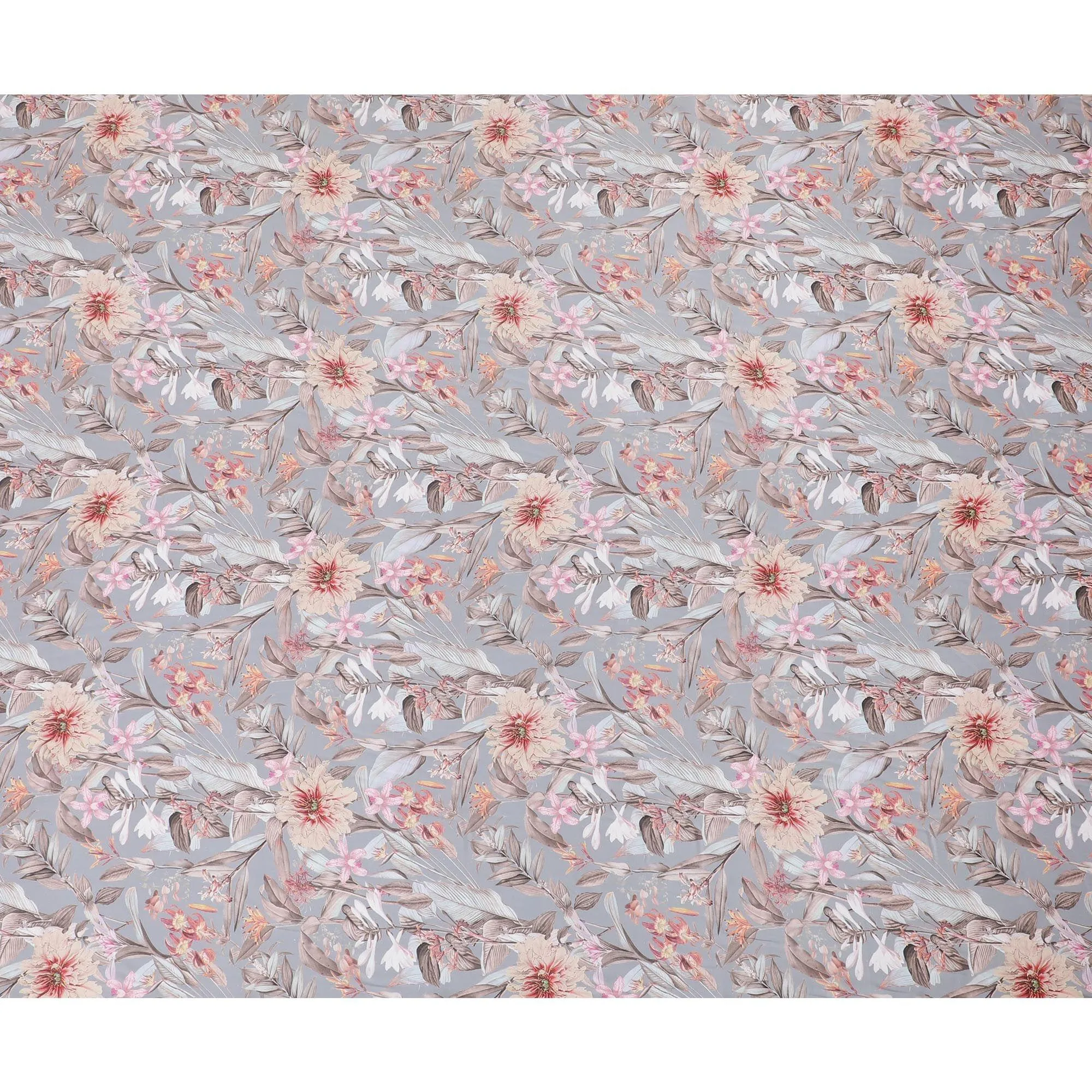 Silver grey synthetic crepe fabric with multicolor print in floral design-D15668
