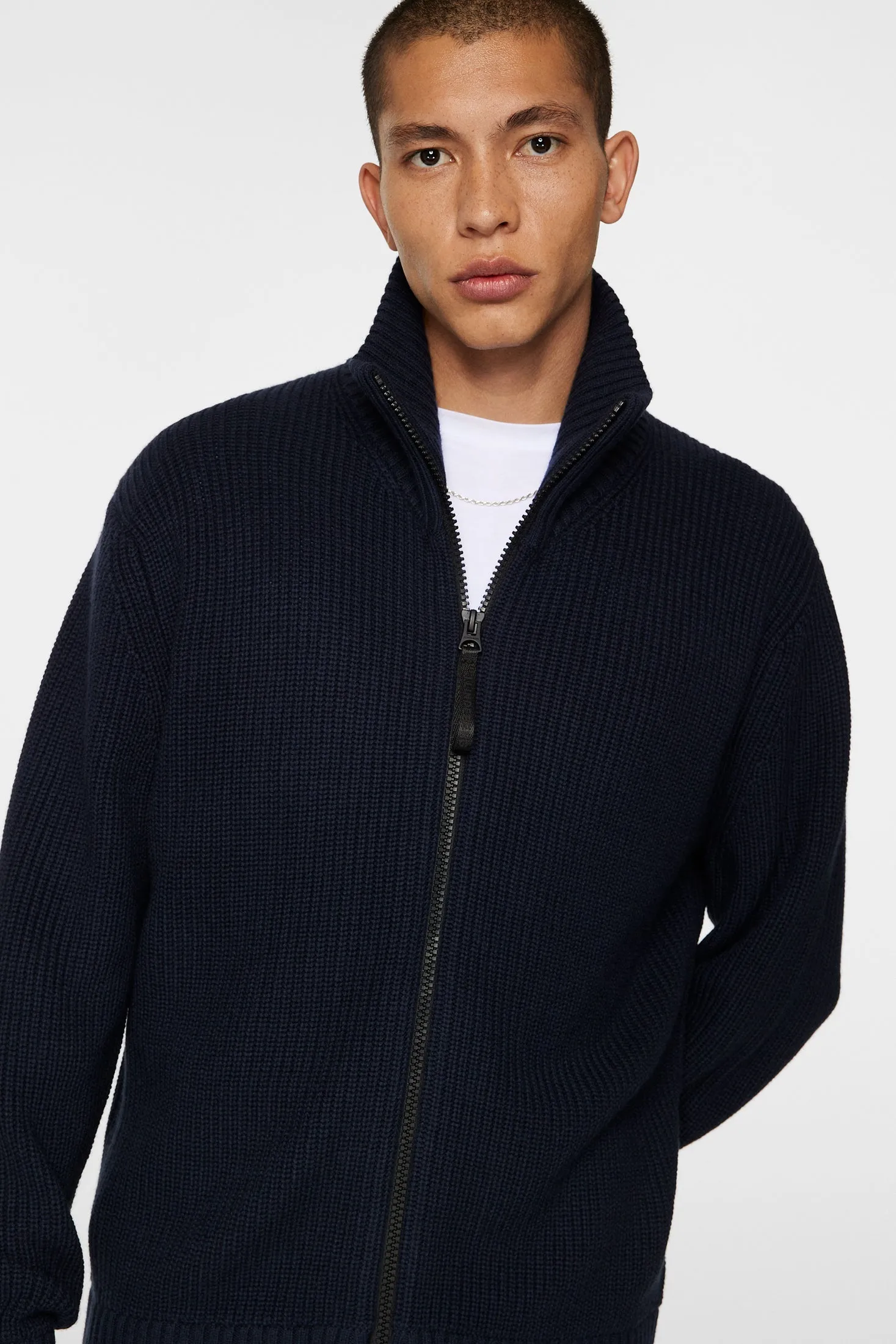 Skyler Wool Blend Zip Cardigan / JL Navy
