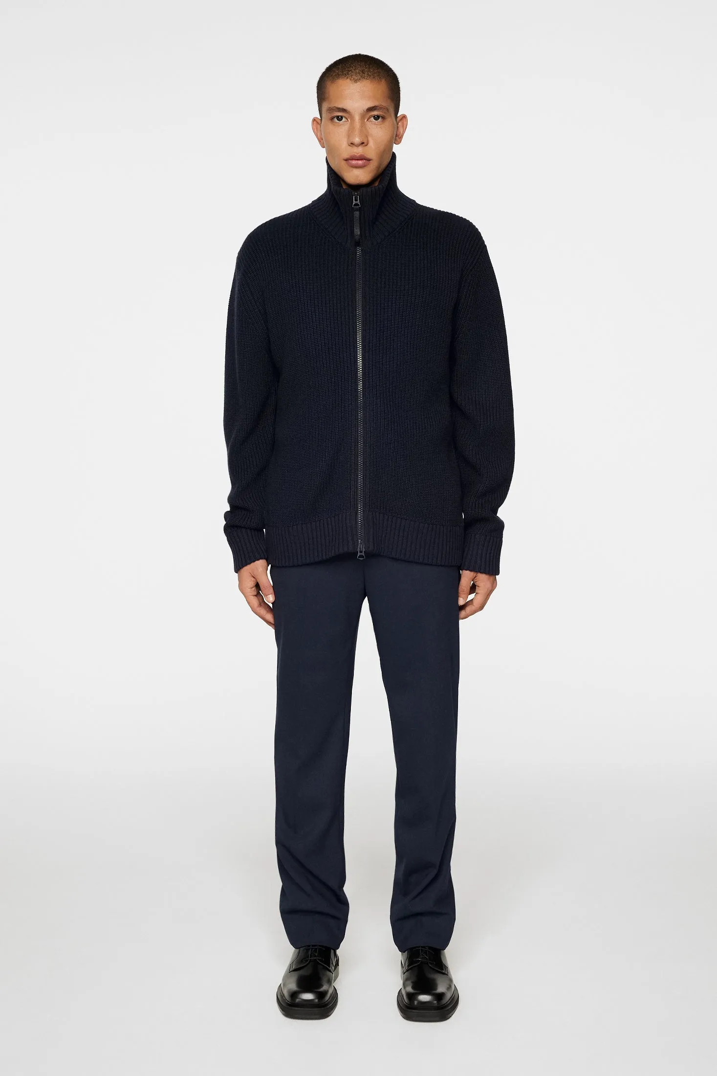 Skyler Wool Blend Zip Cardigan / JL Navy