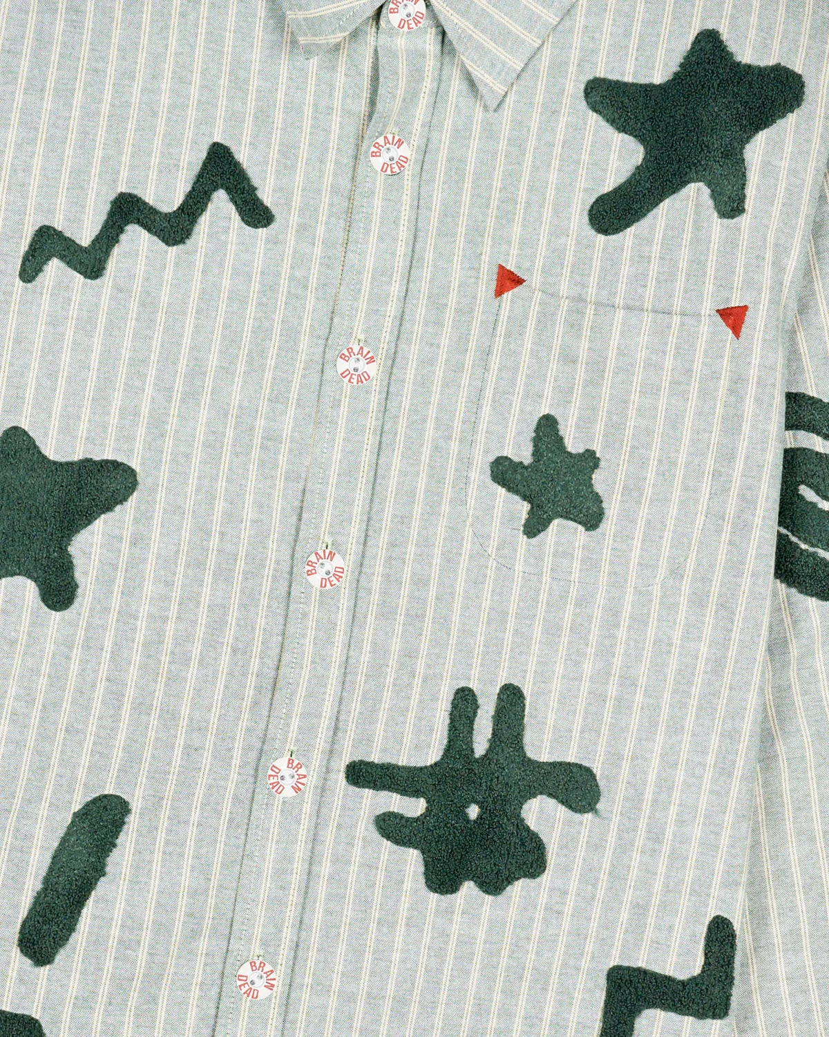 Striped Chenille Symbol Button Up Shirt - Green