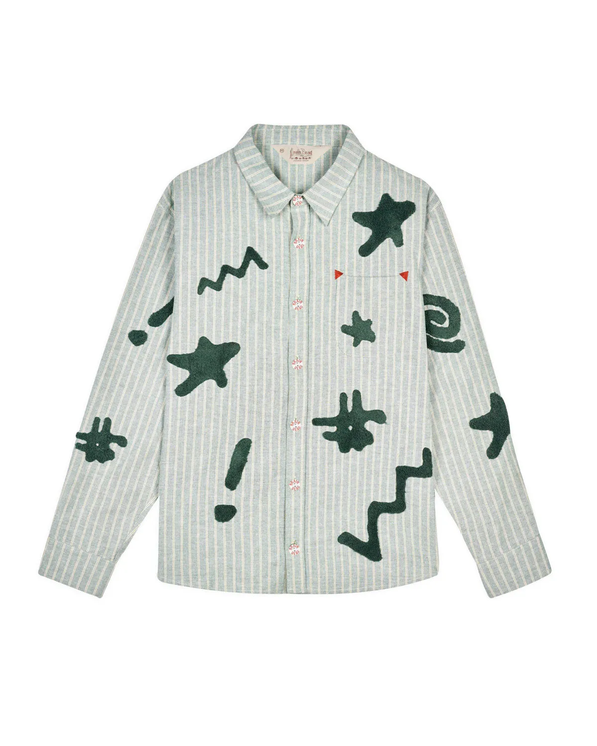 Striped Chenille Symbol Button Up Shirt - Green