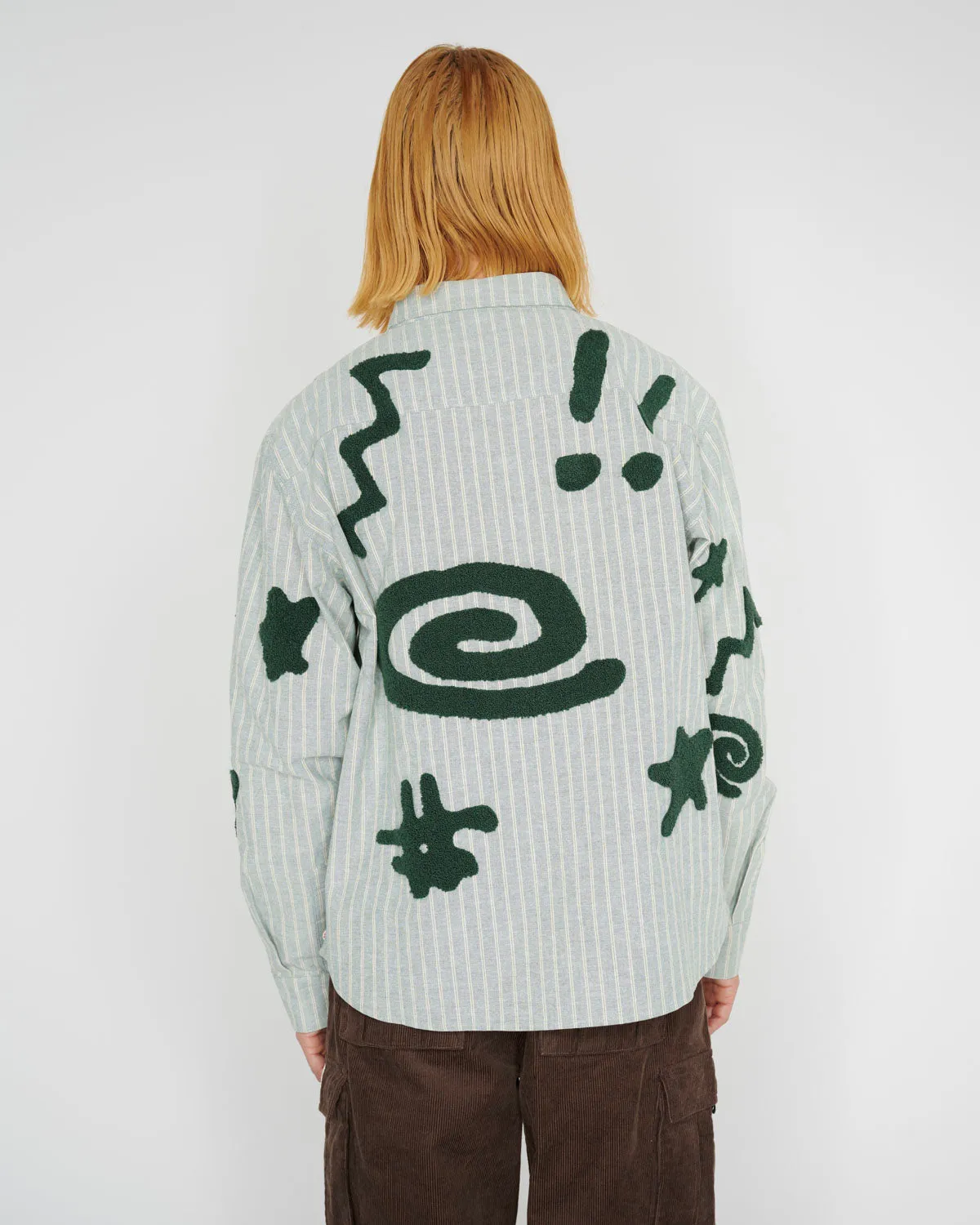 Striped Chenille Symbol Button Up Shirt - Green
