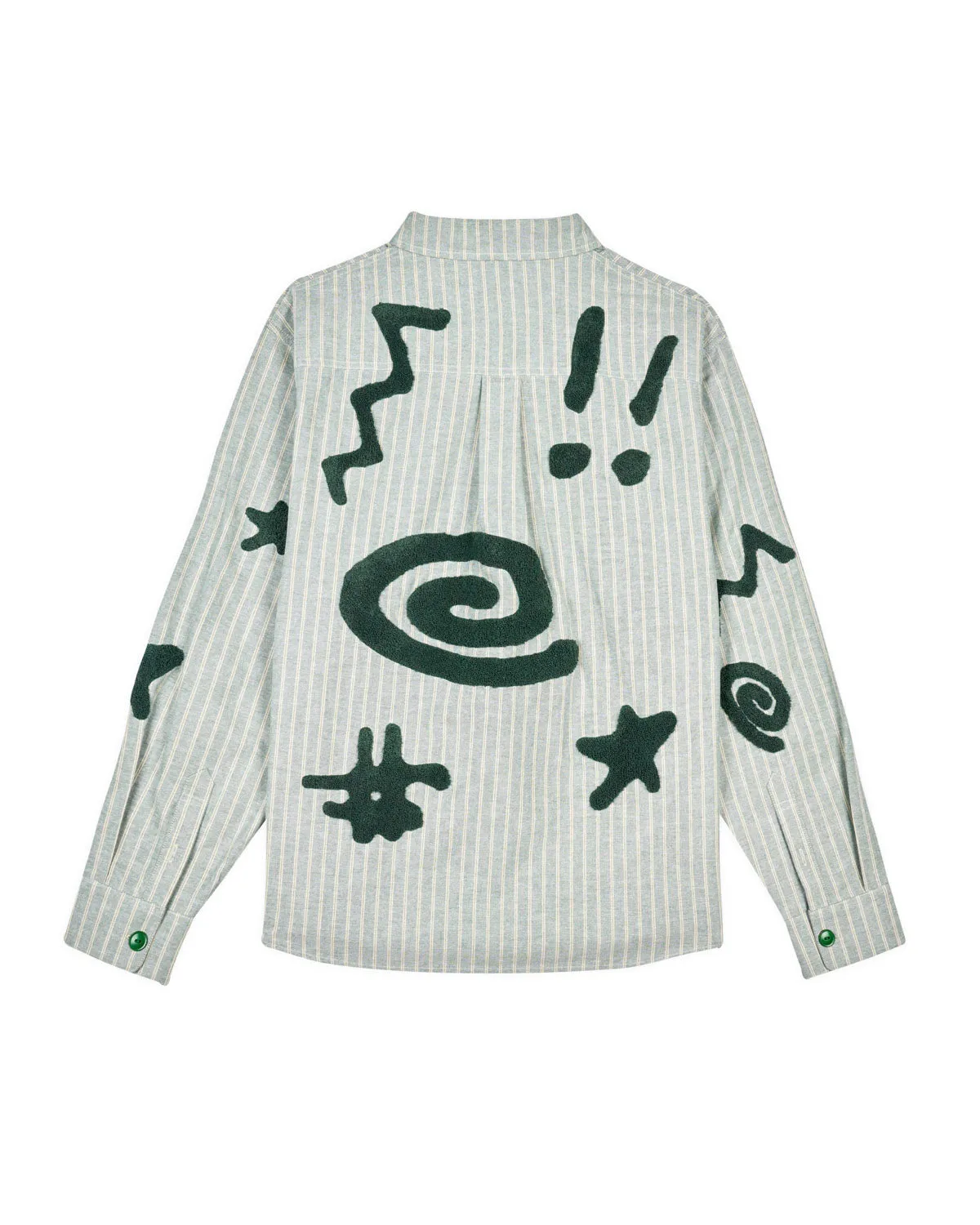 Striped Chenille Symbol Button Up Shirt - Green