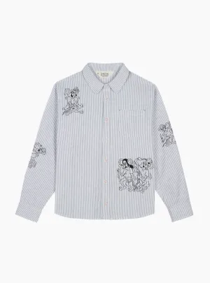 Striped Oxford Mouse Button Up Shirt Blue