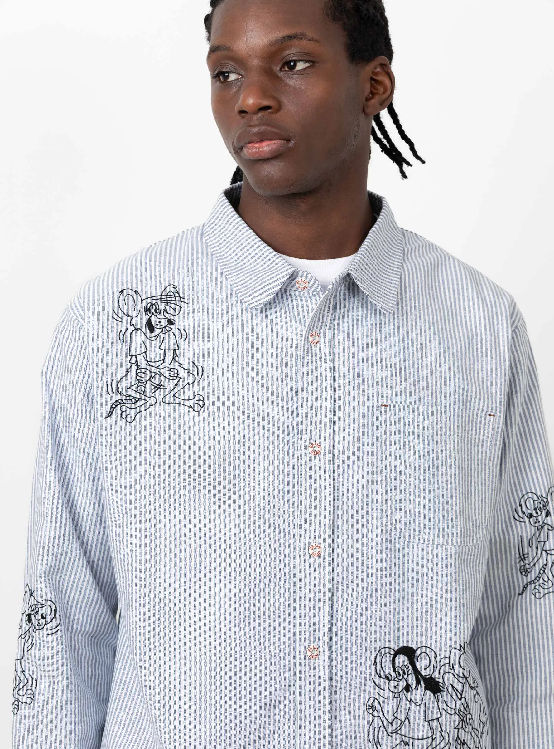 Striped Oxford Mouse Button Up Shirt Blue