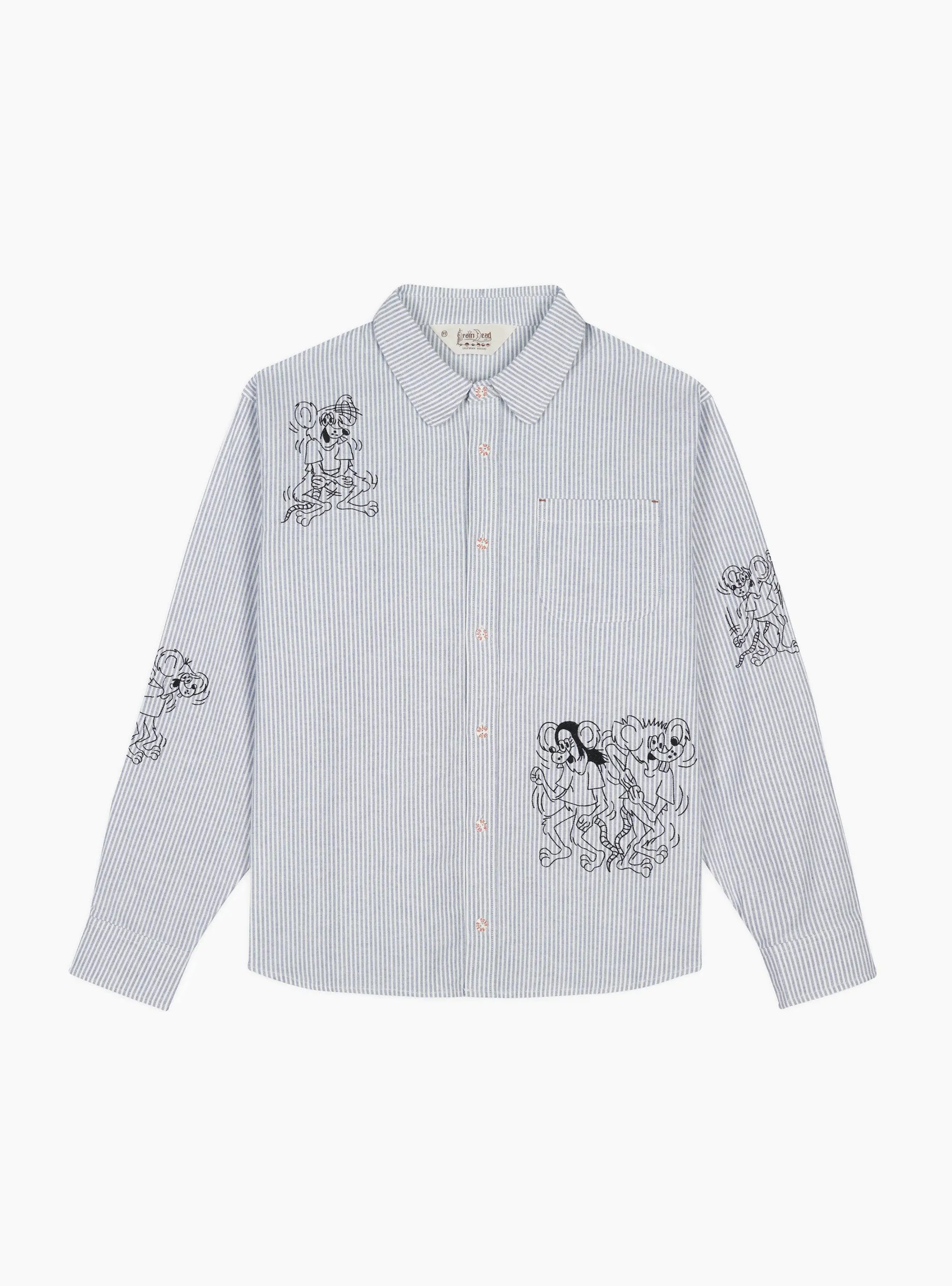 Striped Oxford Mouse Button Up Shirt Blue