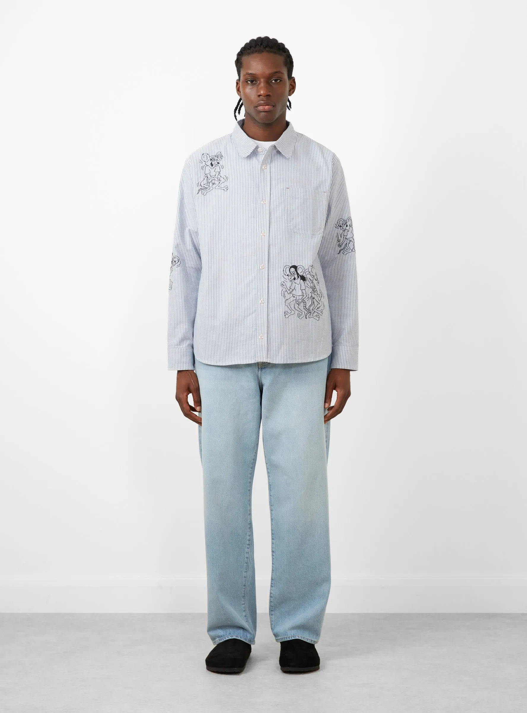 Striped Oxford Mouse Button Up Shirt Blue