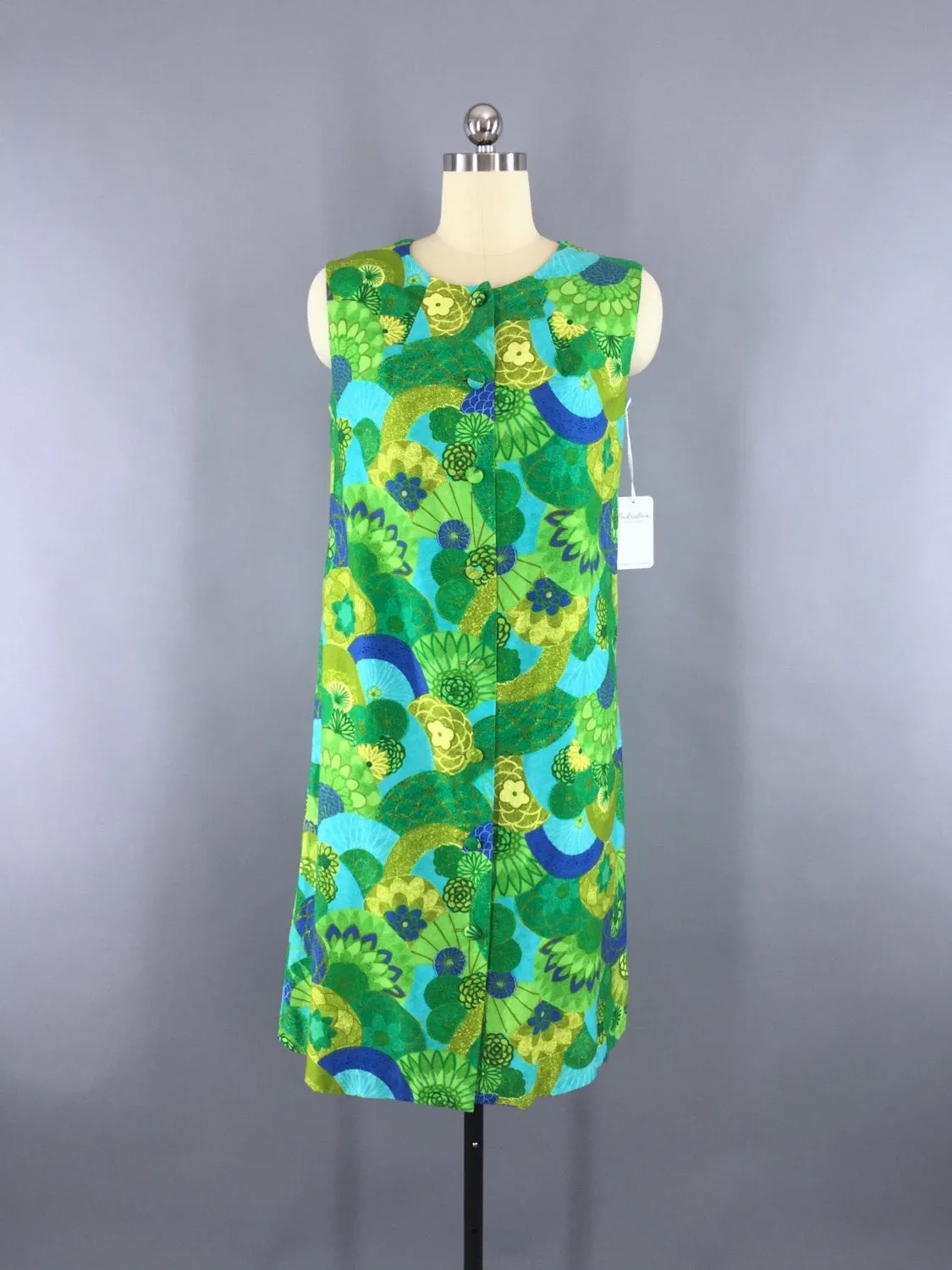 Vintage 1960s Dress / Green Floral Hawaiian Dress / Casual Aire by Paradise Hawaii