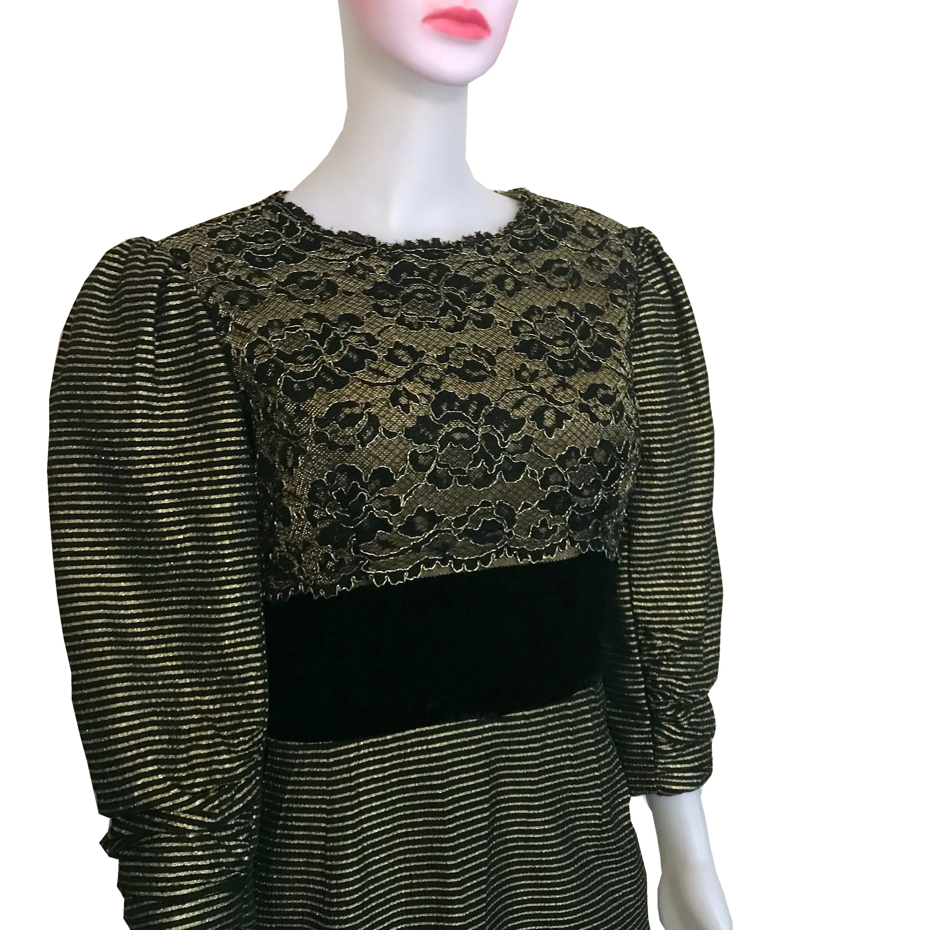 Vintage 1980s Victor Costa Metallic Lace Dress